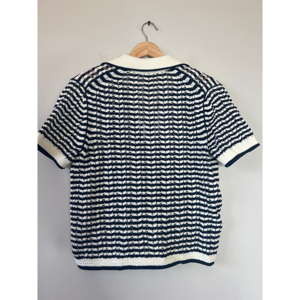 NEW Simkhai Spread Collar Short Sleeve Polo Shirt Midnight Stripe Size: XS - Picture 6 of 7